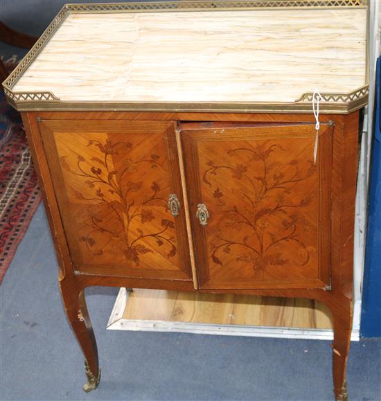 A French kingwood and marquetry marble topped cabinet W.65cm